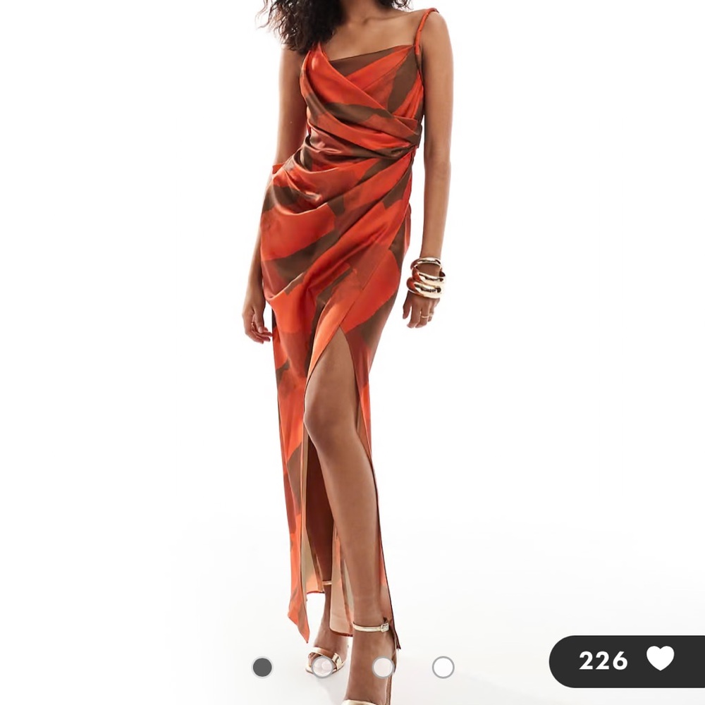 NWT ASOS DESIGN draped satin maxi dress w/ twisted strap in red abstract print